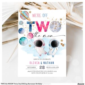 TWO the MOON Twins Dual Sibling Astronaut Birthday Invitation