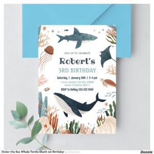 Under the Sea Whale Turtle Shark 1st Birthday Invitation