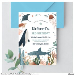Under the Sea Whale Turtle Shark 1st Birthday Invitation