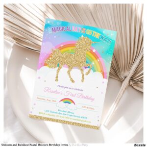 Unicorn and Rainbow Pastel Unicorn Birthday Invita Invitation