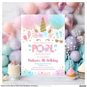 unicorn_pool_party_pink_gold_birthday_invitation-r_w6opmn_2154 Unicorn Pool Party Pink Gold Birthday Invitation