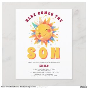 Value Retro Here Comes The Son Baby Shower Flyer