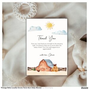 vintage_boho_locally_grown_farm_barn_baby_shower_thank_you_card-r_iy7wcj_2154 Vintage Boho Locally Grown Farm Barn Baby Shower Thank You Card