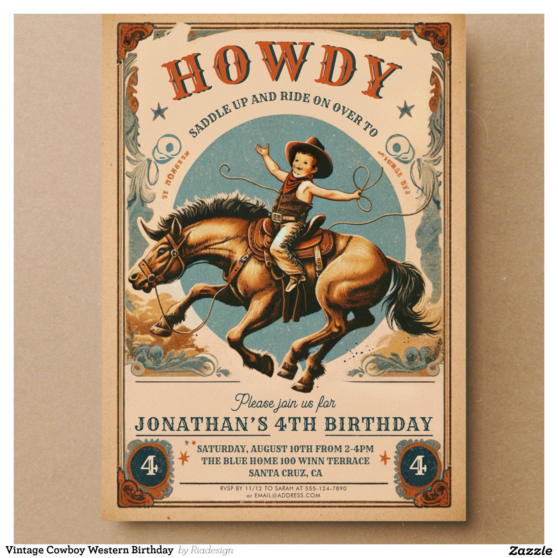 Vintage Cowboy Western Birthday Invitation