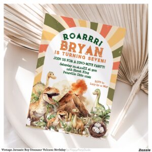 vintage_jurassic_boy_dinosaur_volcano_birthday_invitation-r_zkwawa_2154 Vintage Jurassic Boy Dinosaur Volcano Birthday Invitation