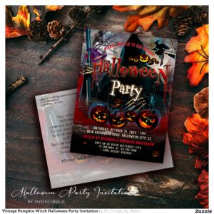 vintage_pumpkin_witch_halloween_party_invitation_postcard-r_vsydtz_2154 Vintage Pumpkin Witch Halloween Party Invitation Postcard