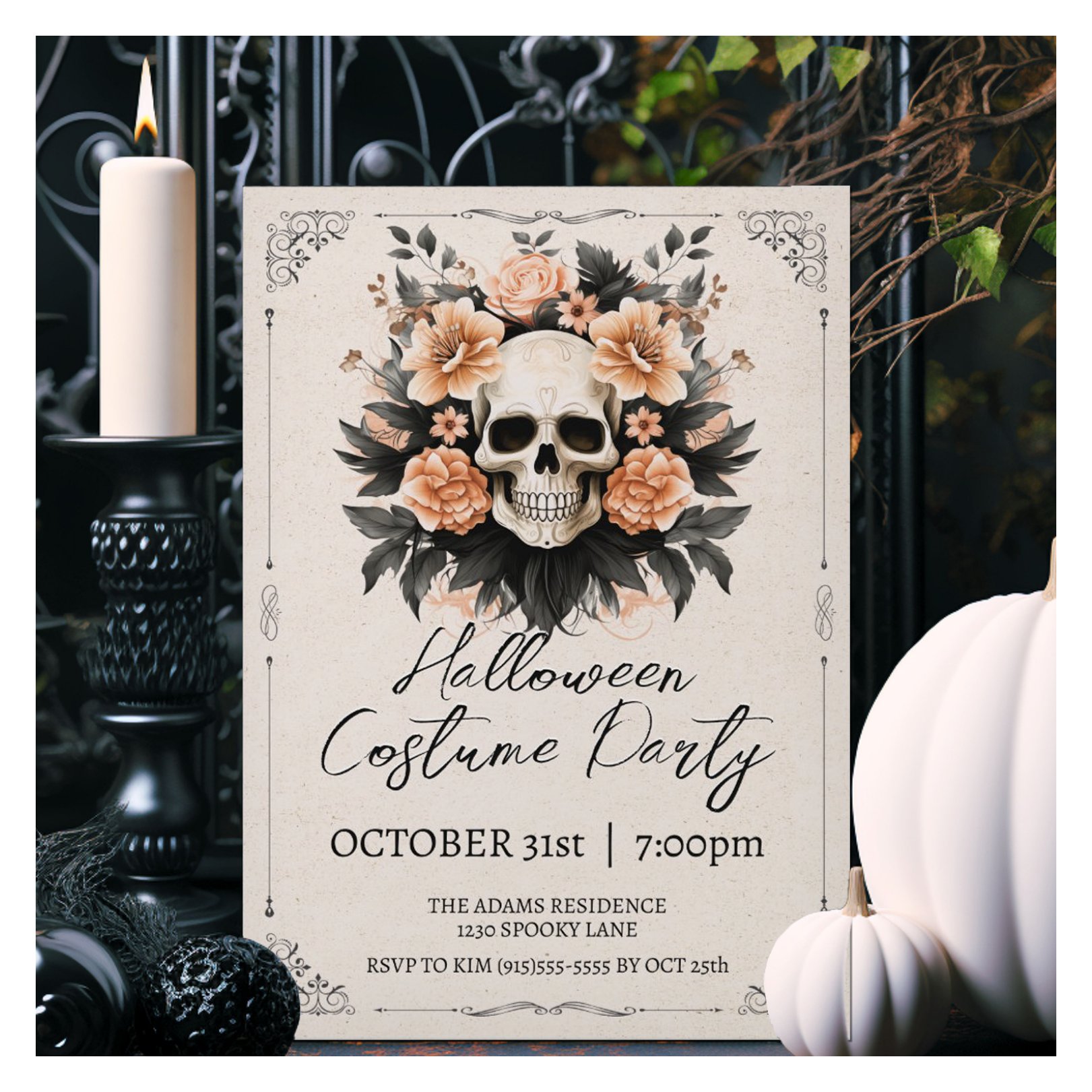 Vintage Skull Halloween Invitation