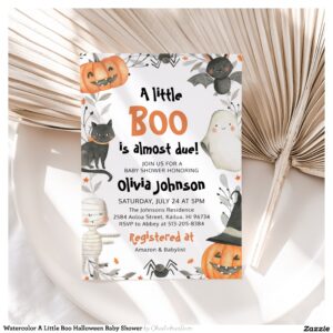 Watercolor A Little Boo Halloween Baby Shower Invitation