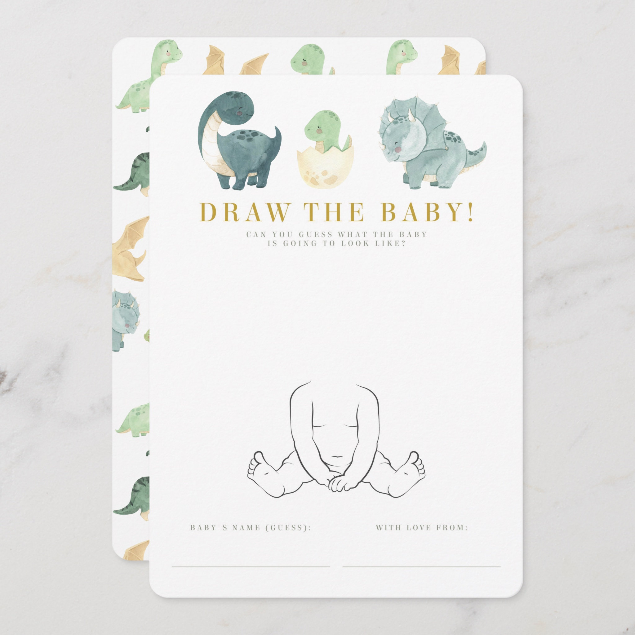 Watercolor Dinosaur Baby Shower Game Invitation