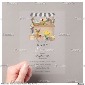 Watercolor Farmer's Flower Market Baby Shower Acrylic Invitations