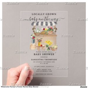 Watercolor Farmer's Flower Market Baby Shower Acrylic Invitations