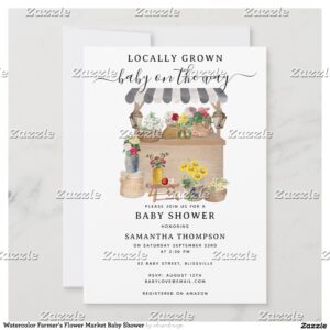 Watercolor Farmer's Flower Market Baby Shower Invitation