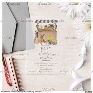 Watercolor Farmer's Flower Market Baby Shower Vellum Invitations