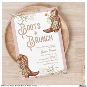 Watercolor Floral Boots & Brunch Bridal Shower Invitation