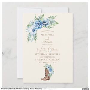 Watercolor Florals Western Cowboy Boots Wedding Invitation