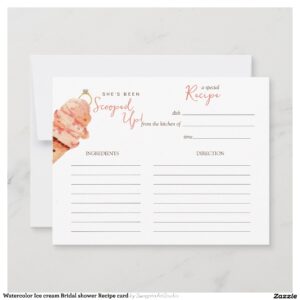 Watercolor Ice cream Bridal shower Recipe card
