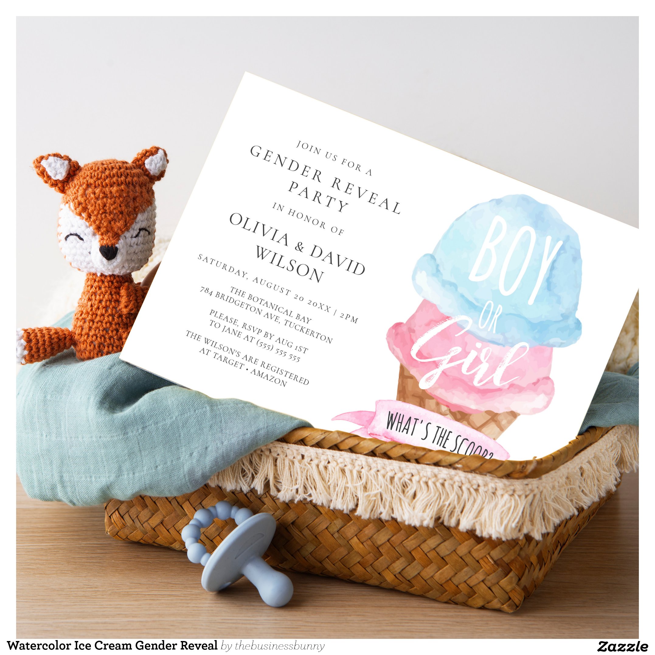 Watercolor Ice Cream Gender Reveal Invitation