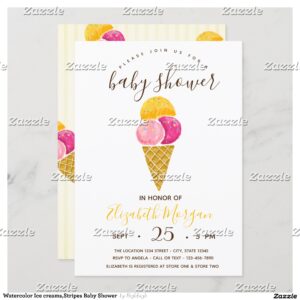 Watercolor Ice creams,Stripes Baby Shower Invitation