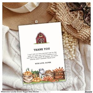 Watercolor Locally Grown Veggie Baby Shower Thank You Card