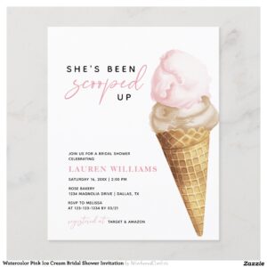 Watercolor Pink Ice Cream Bridal Shower Invitation Flyer