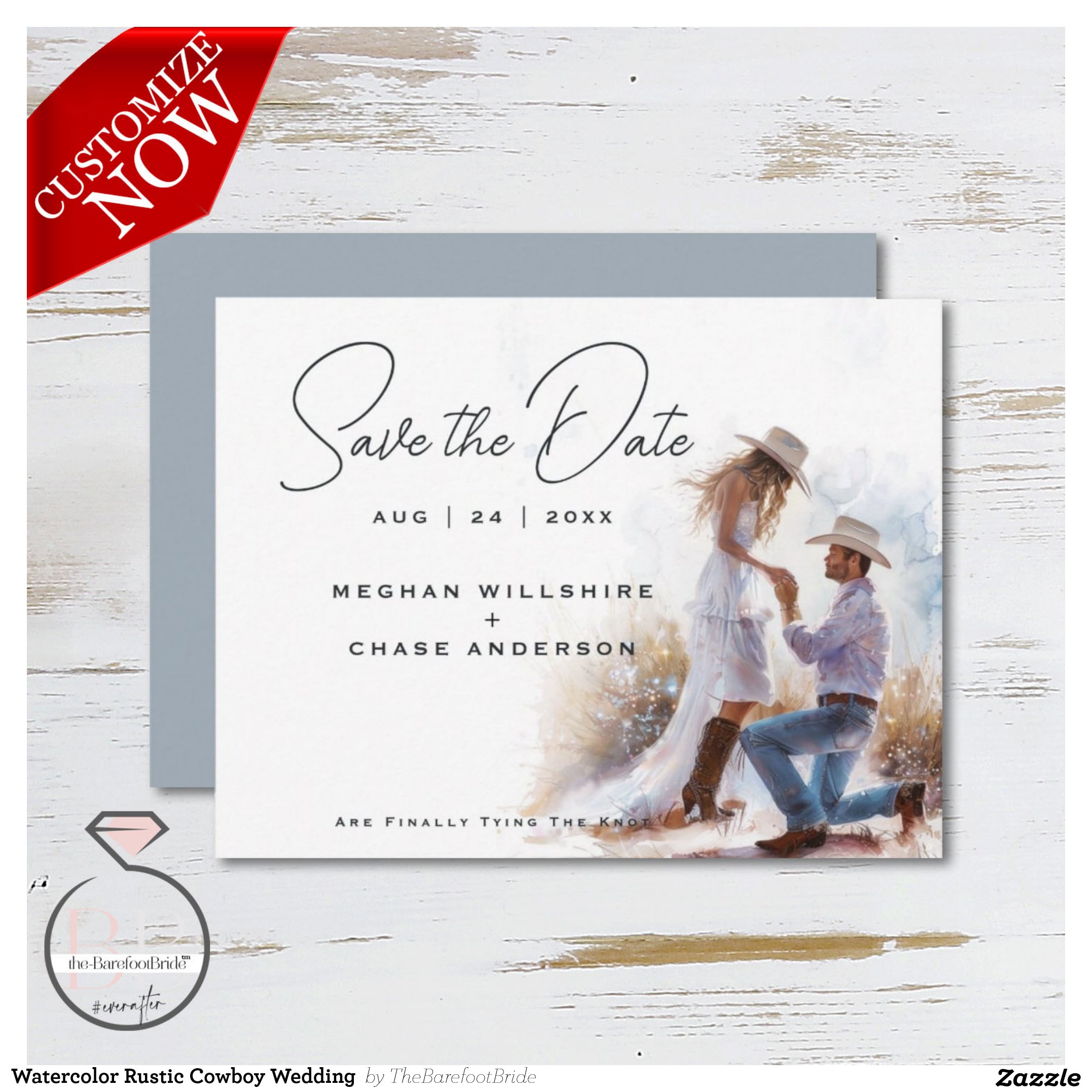Watercolor Rustic Cowboy Wedding Invitation