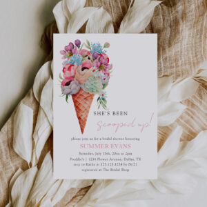 Watercolor She's Been Scooped Up Bridal Shower Invitation