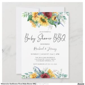Watercolor Sunflowers Floral Baby Shower BBQ Invitation