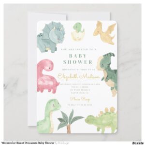 Watercolor Sweet Dinosaurs Baby Shower Invitation
