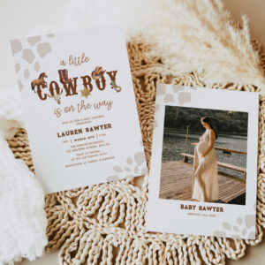Watercolor Western Cowboy Photo Baby Boy Shower Invitation