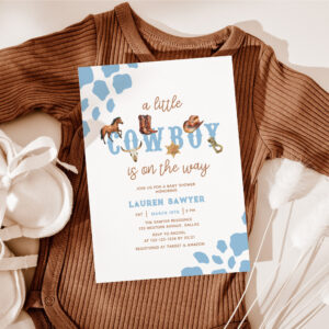 Watercolor Wild West Little Cowboy Baby Boy Shower Invitation