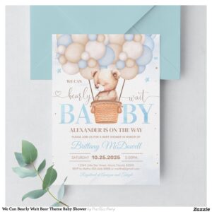 We Can Bearly Wait Bear Theme Baby Shower Invitation