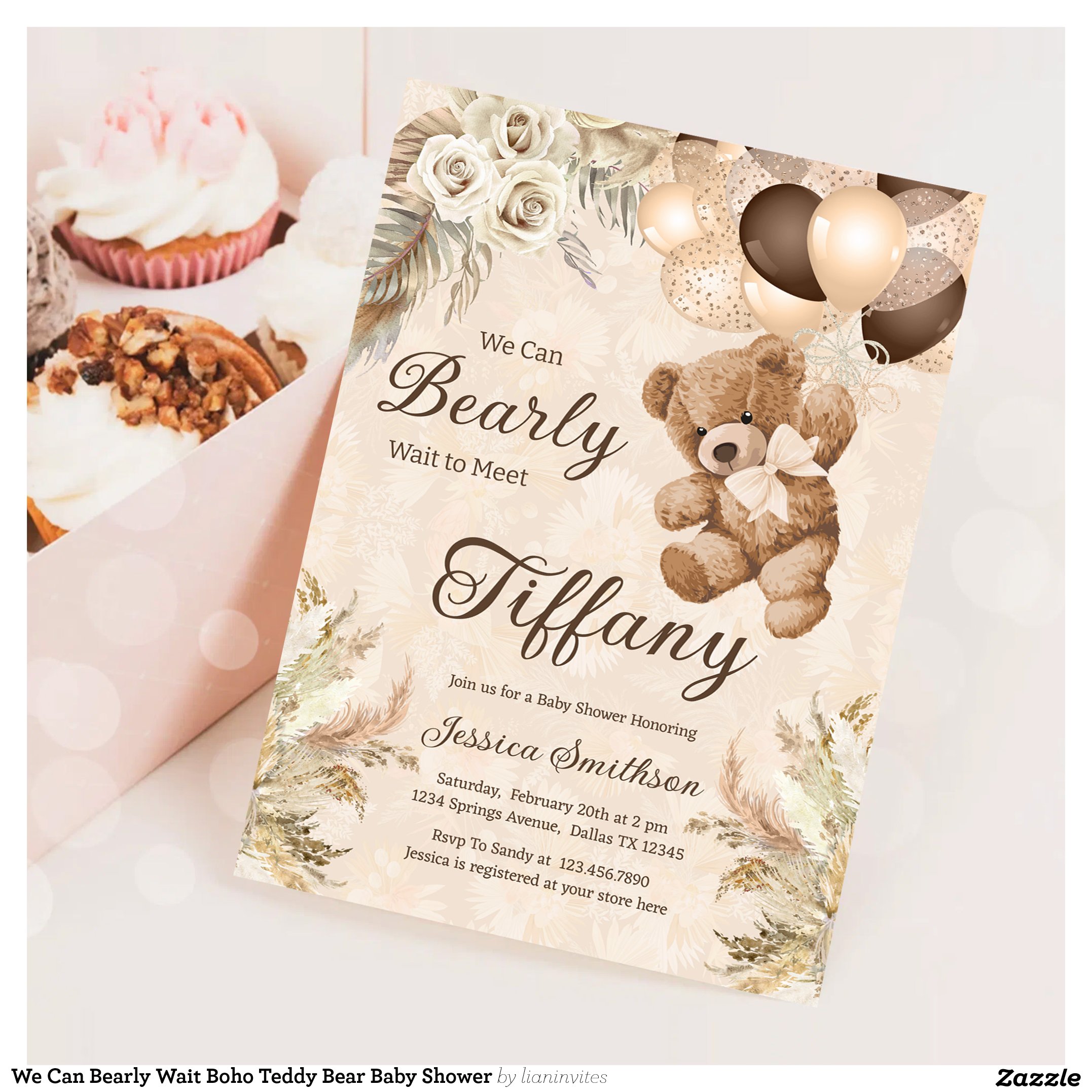 We Can Bearly Wait Boho Teddy Bear Baby Shower Invitation