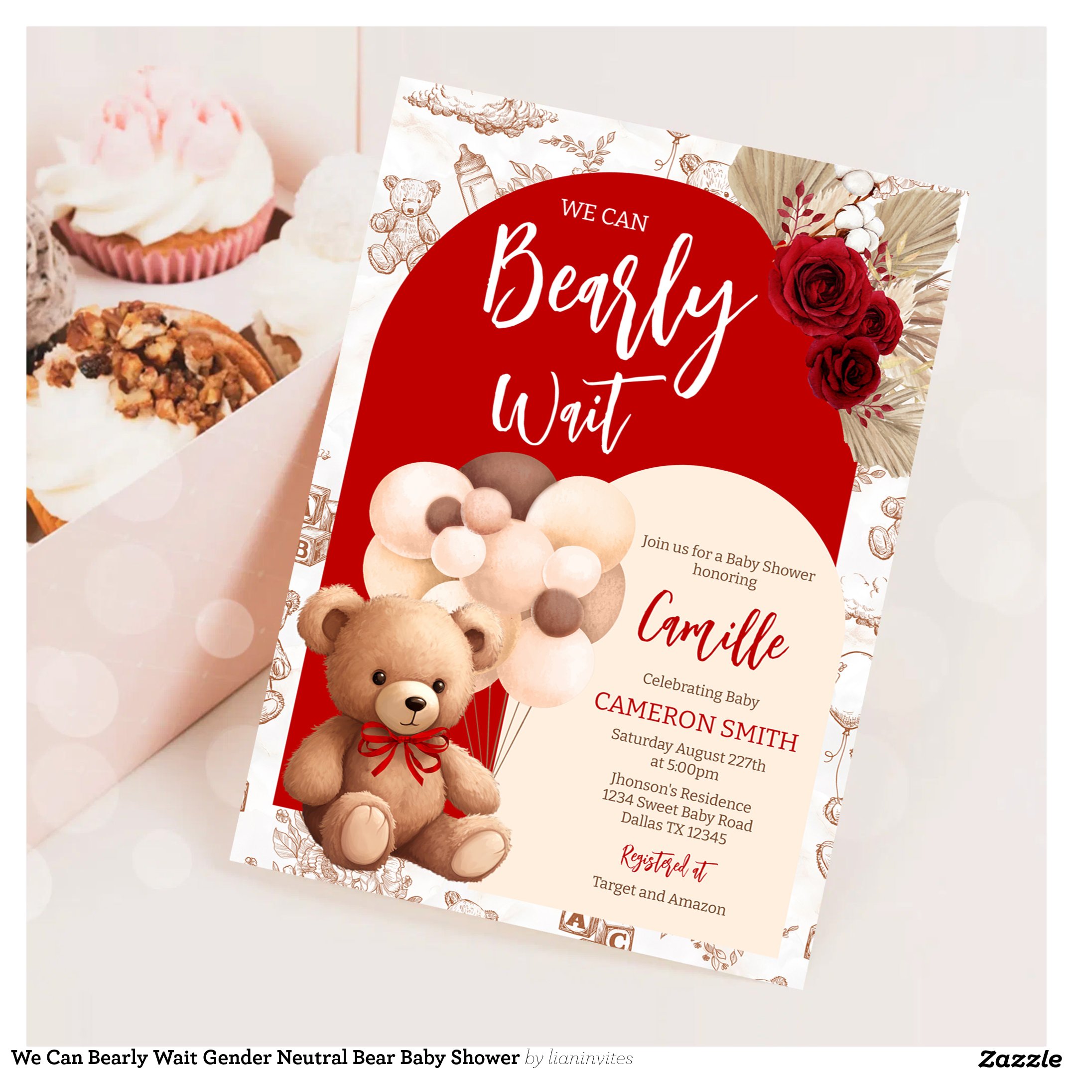 We Can Bearly Wait Gender Neutral Bear Baby Shower Invitation