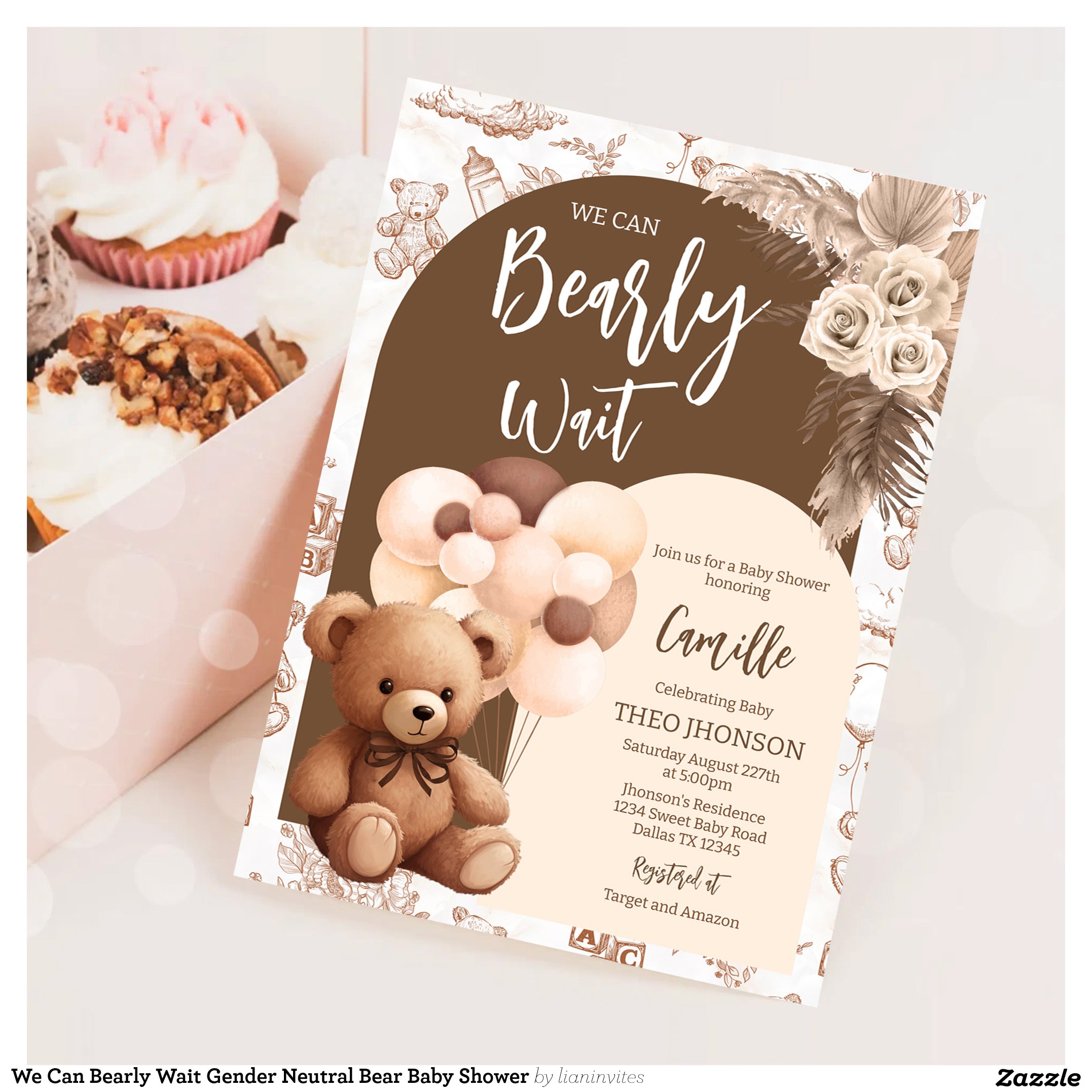 We Can Bearly Wait Gender Neutral Bear Baby Shower Invitation