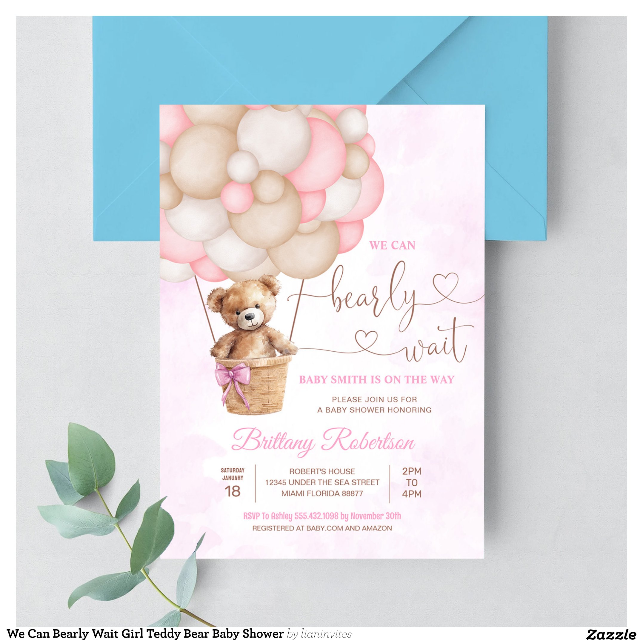 We Can Bearly Wait Girl Teddy Bear Baby Shower Invitation