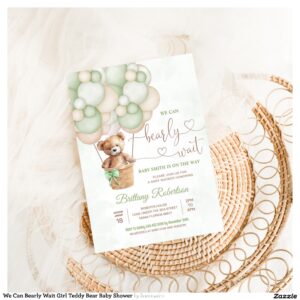 We Can Bearly Wait Girl Teddy Bear Baby Shower Invitation