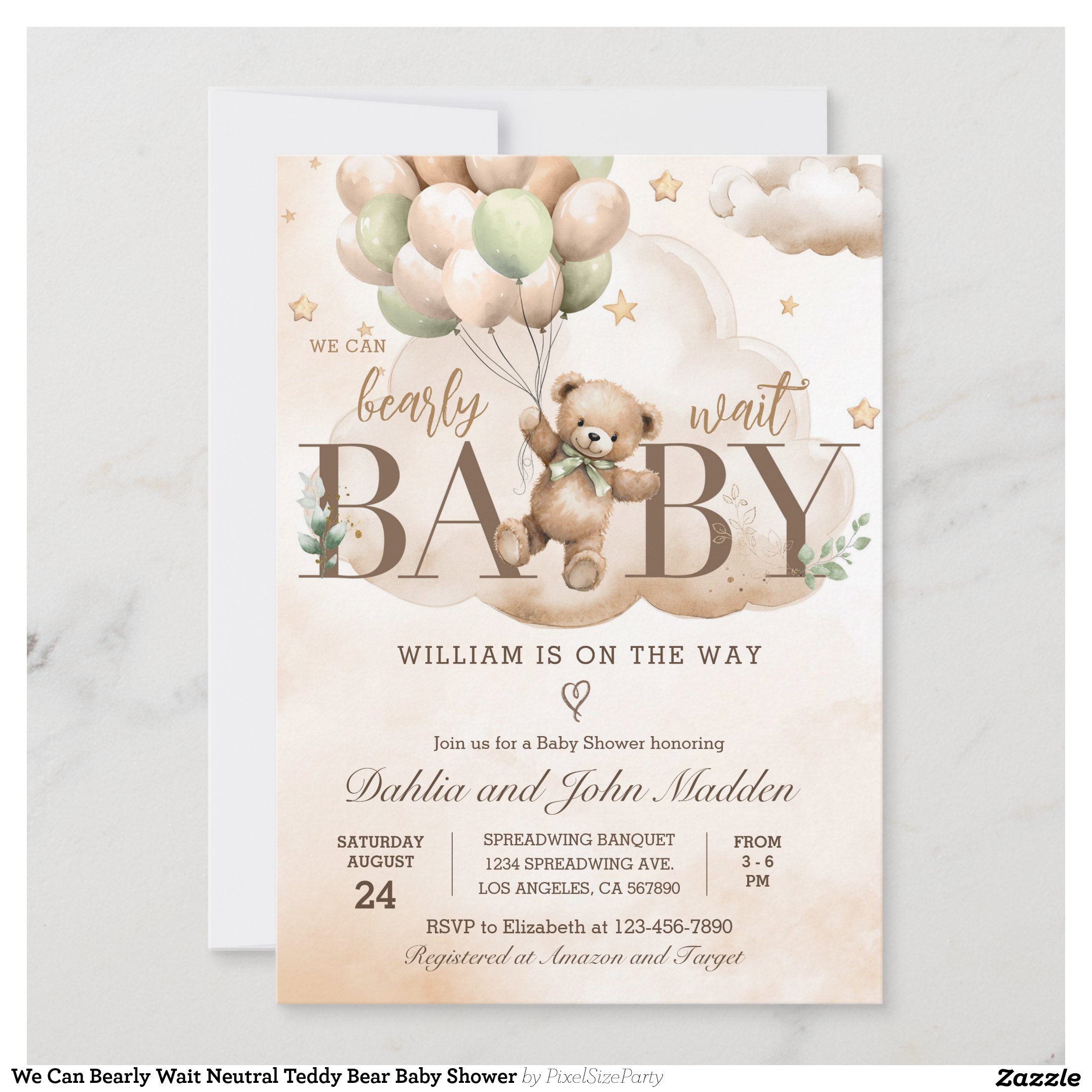 We Can Bearly Wait Neutral Teddy Bear Baby Shower Invitation