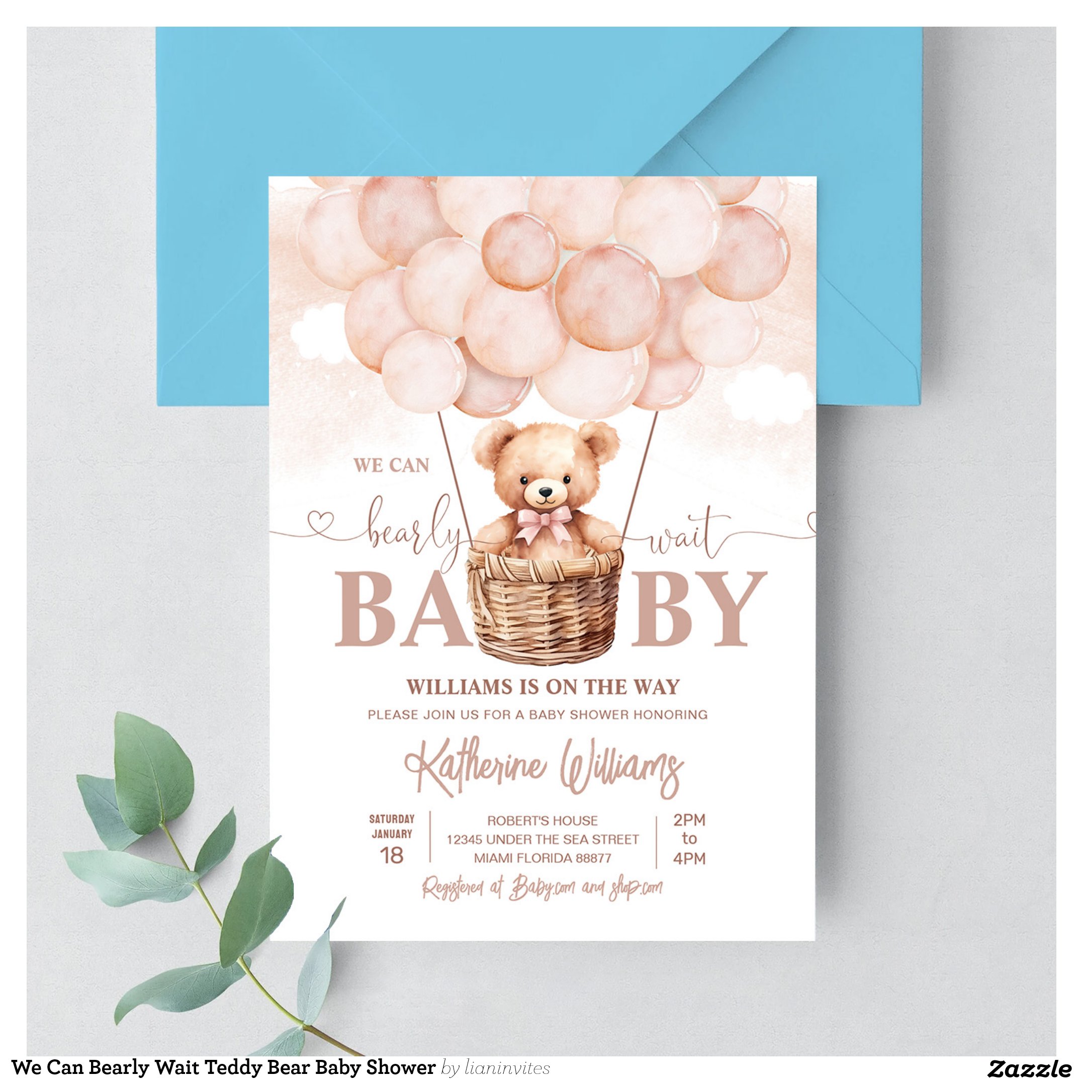 We Can Bearly Wait Teddy Bear Baby Shower Invitation