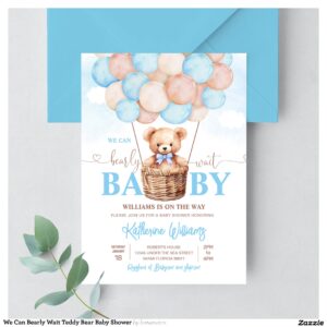 We Can Bearly Wait Teddy Bear Baby Shower Invitation