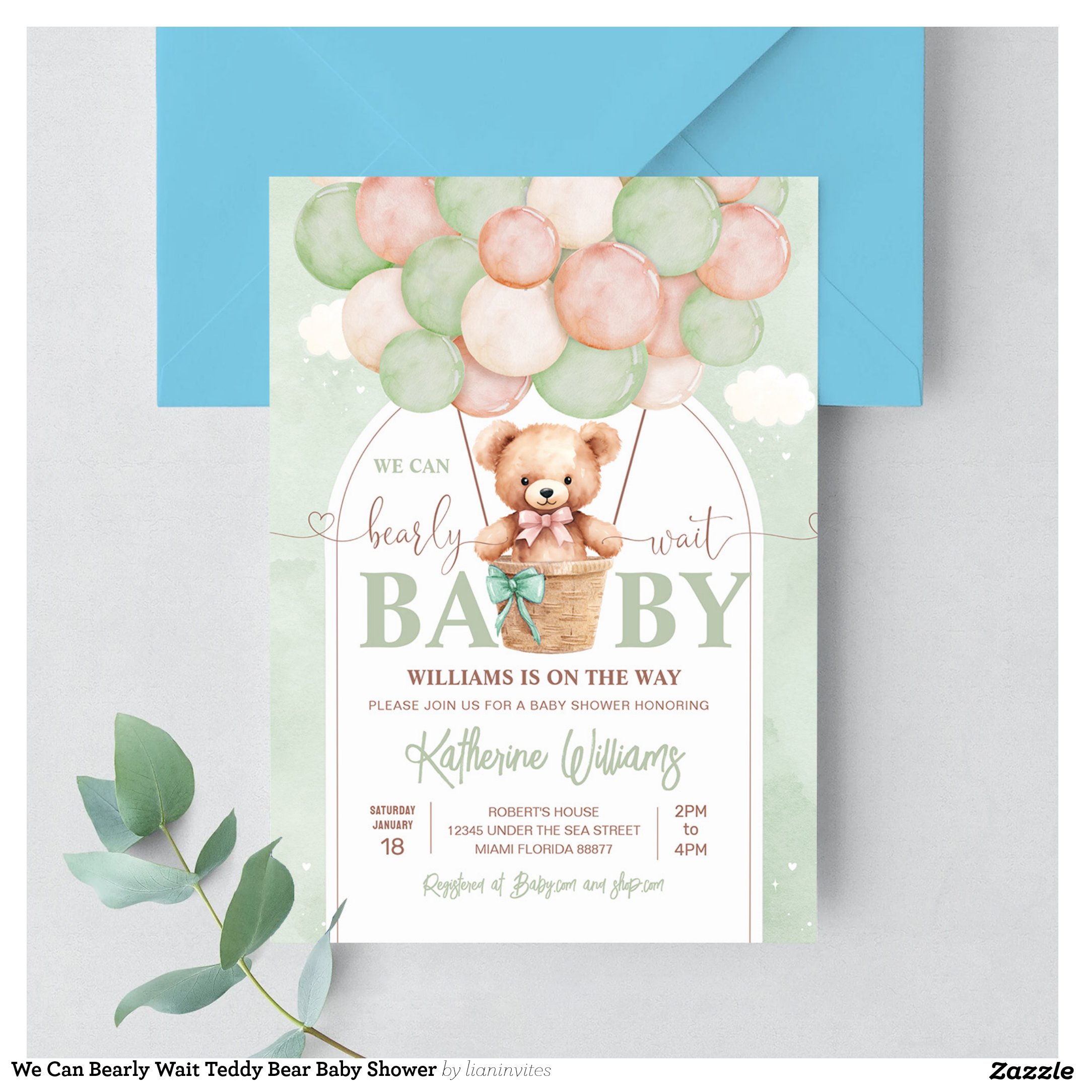 We Can Bearly Wait Teddy Bear Baby Shower Invitation