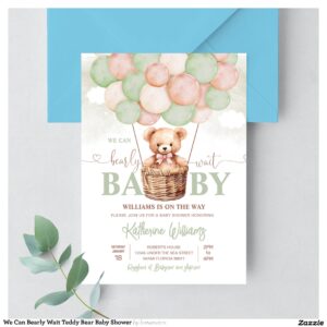 We Can Bearly Wait Teddy Bear Baby Shower Invitation