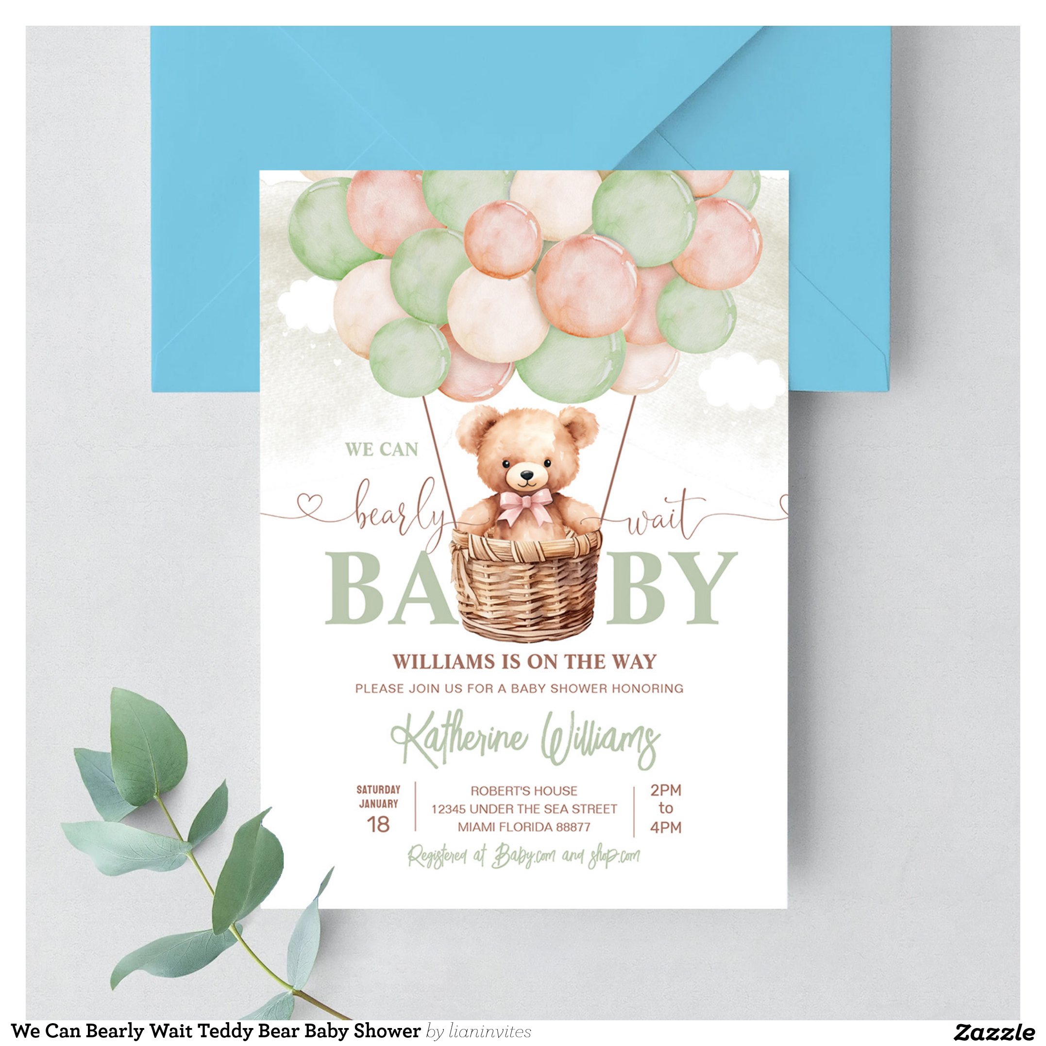 We Can Bearly Wait Teddy Bear Baby Shower Invitation