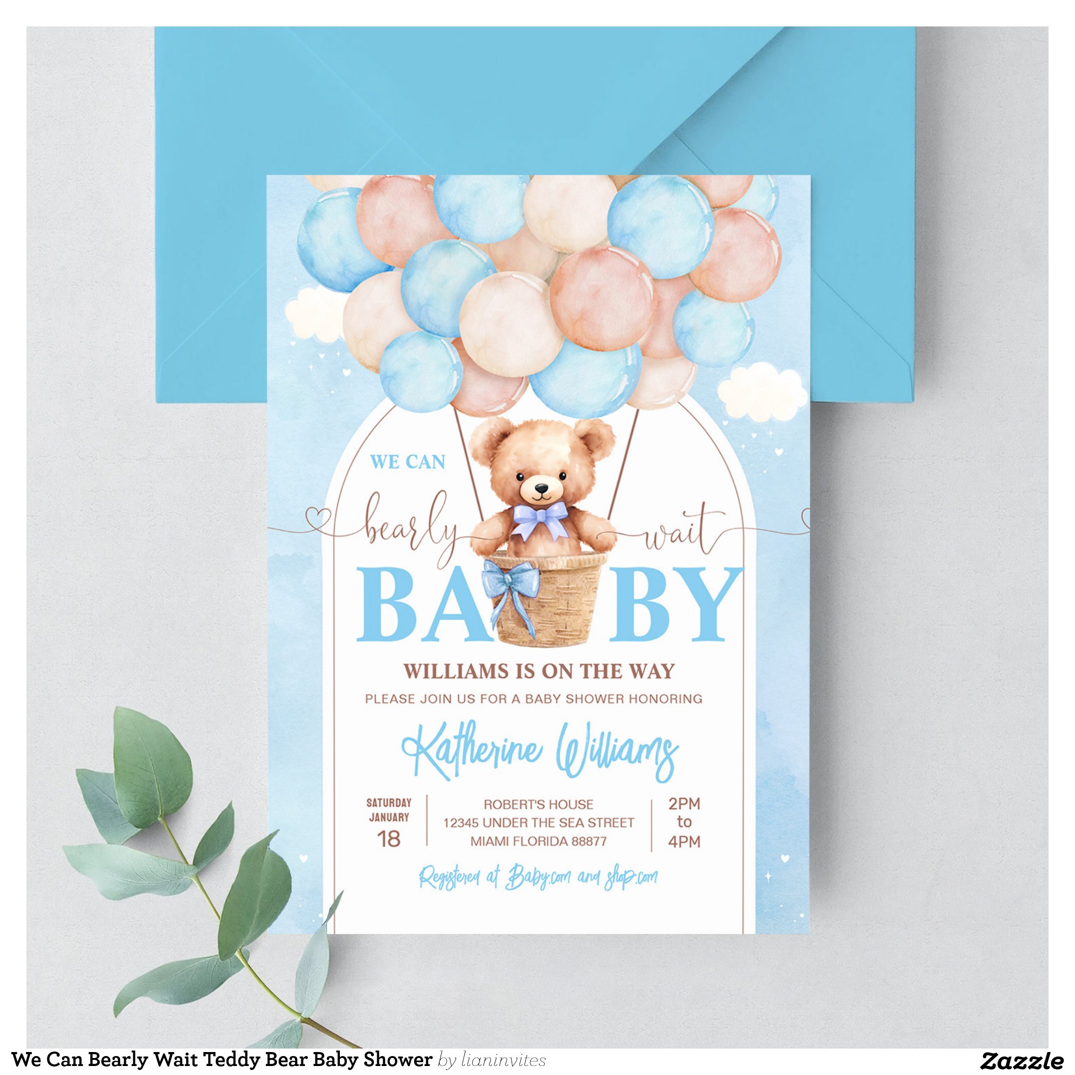 We Can Bearly Wait Teddy Bear Baby Shower Invitation
