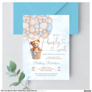 We Can Bearly Wait Teddy Bear Baby Shower Invitation