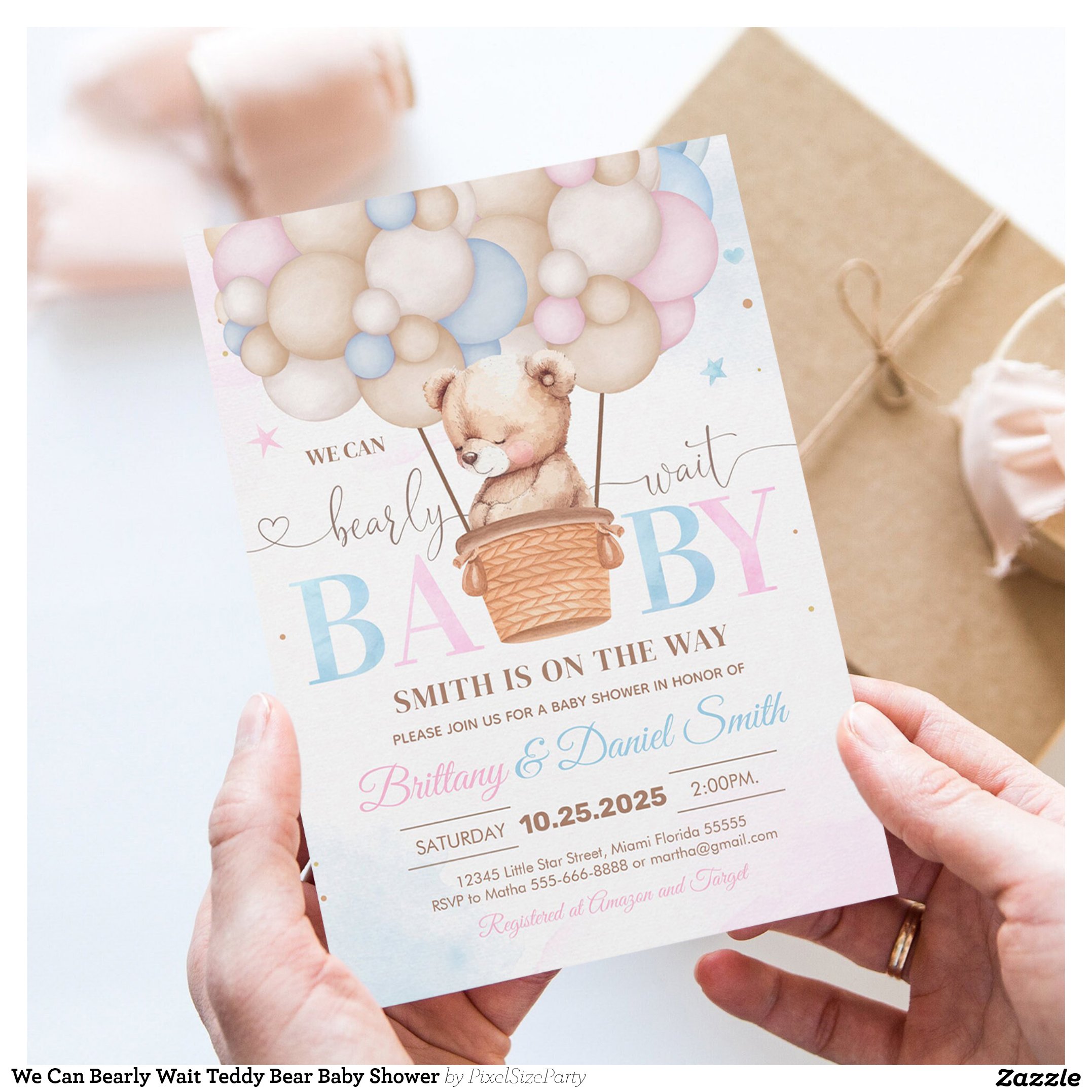 We Can Bearly Wait Teddy Bear Baby Shower Invitation