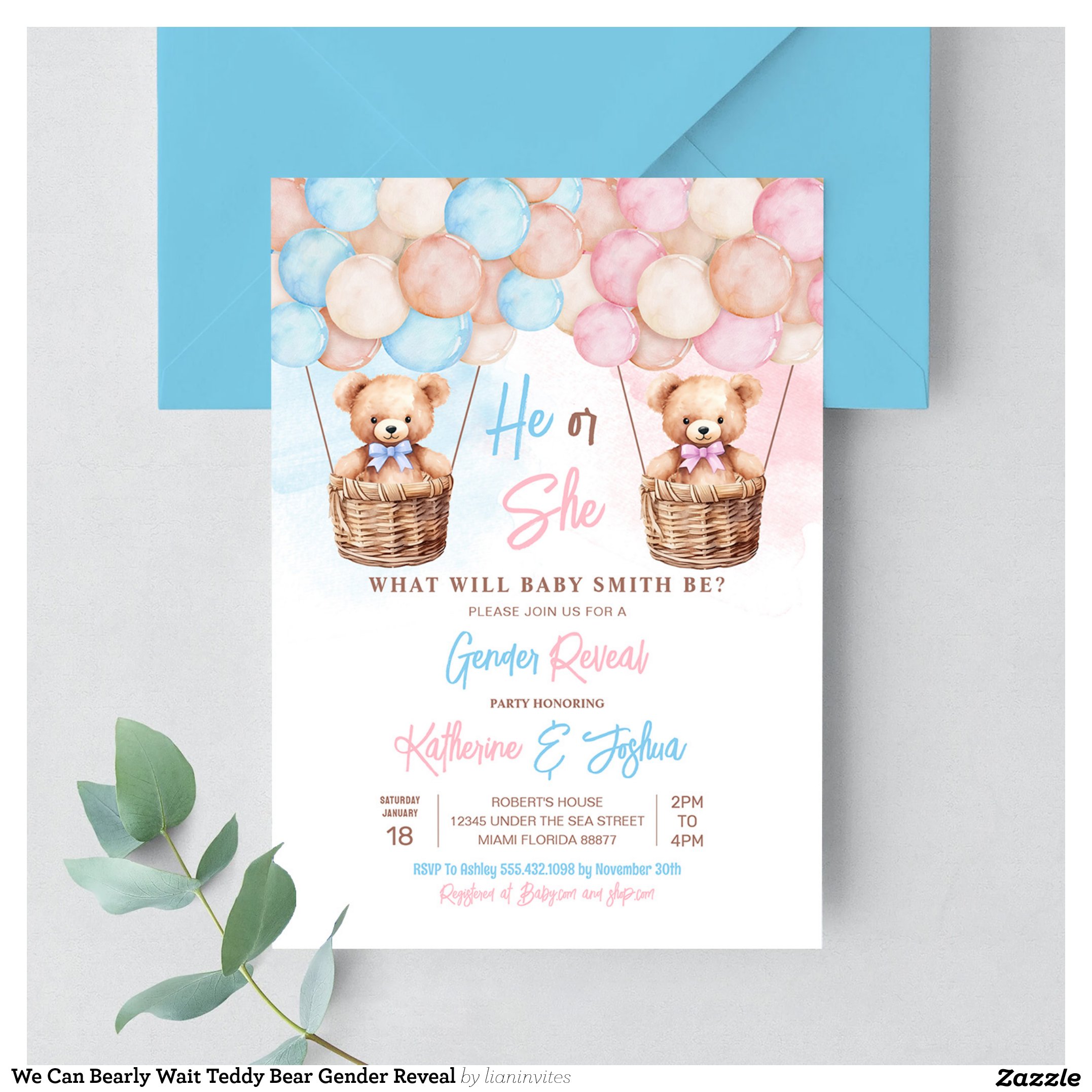 We Can Bearly Wait Teddy Bear Gender Reveal Invitation