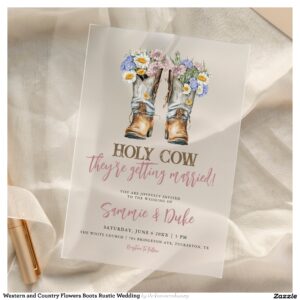 Western and Country Flowers Boots Rustic Wedding Acrylic Invitations