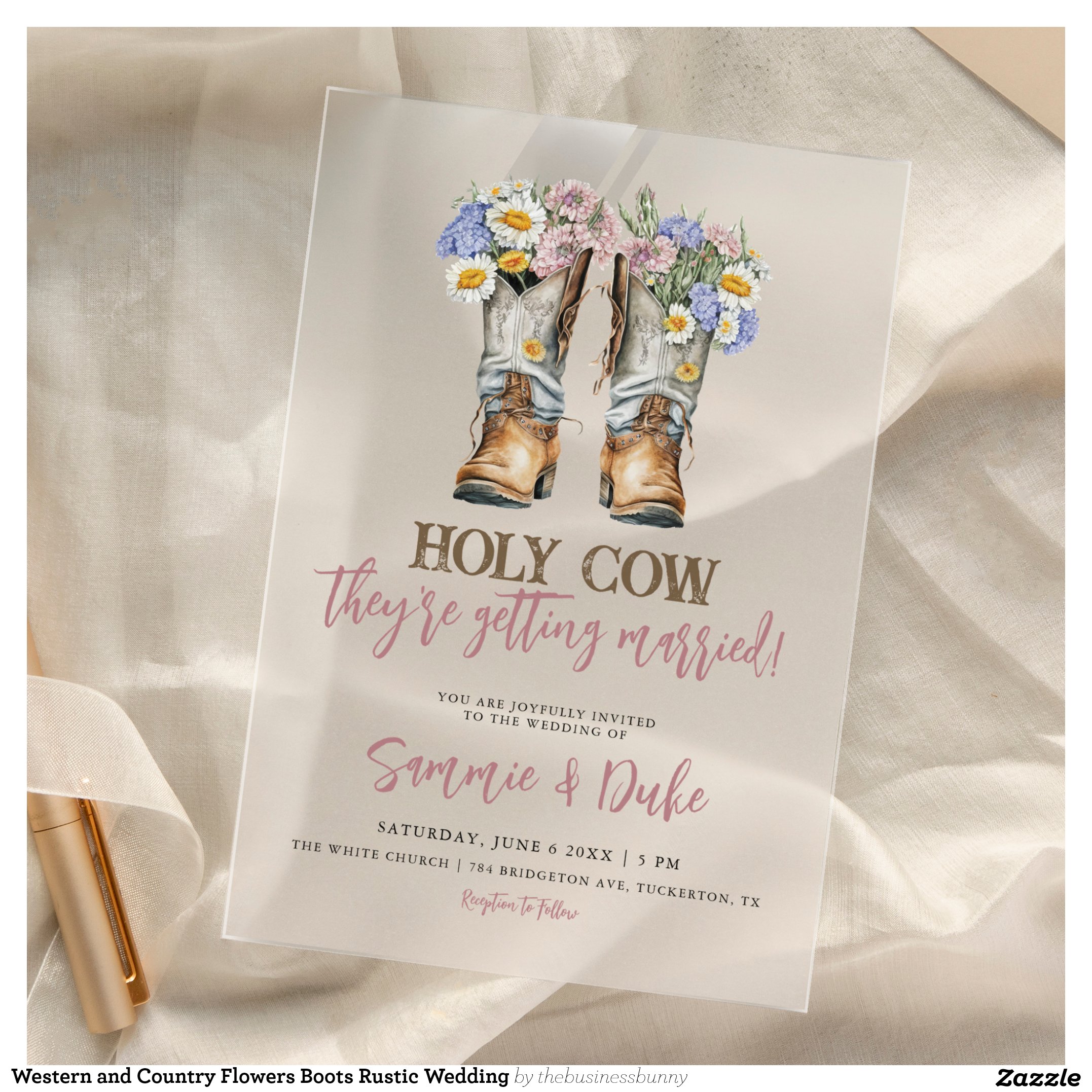 Western and Country Flowers Boots Rustic Wedding Acrylic Invitations