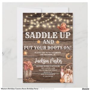 Western Birthday Country Boots Birthday Party Invitation