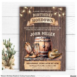 Western Birthday Hoedown Cowboy Country Boots Invitation